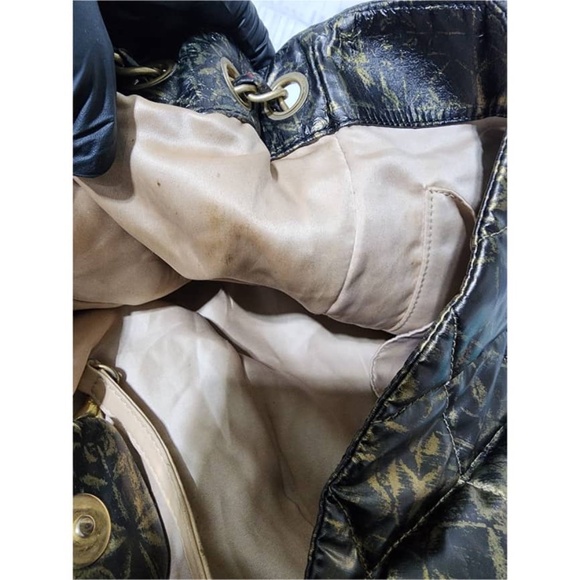 Authentic CHANEL Nylon Printed Quilted Accordion Flap Shoulder Bag Black/Gold - Picture 13 of 16